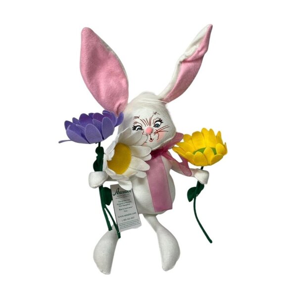 2016 ANNALEE 14" White & Pink Spring Easter Bunny Rabbit Puff Tail w Flowers New - Picture 1 of 10